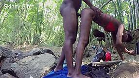 Forest Sex Thrill: Muscular Bodybuilder Dominates Skinny Legs