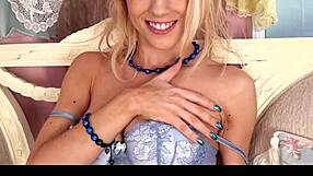 skinny blonde bombshell teases lace stockings panties and natural tits