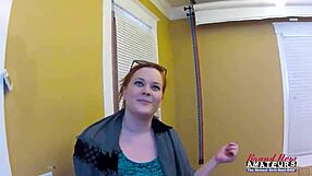 busty ginger deepthroats huge cock while masturbating