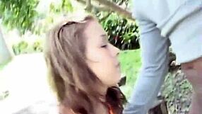 Selina 18 Petite Teen Strips Teases Sucks Big Black Cock Outdoors