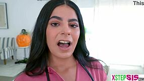 Big ass latina stepsis brats out on halloween craving hardcore monster cock pounding.