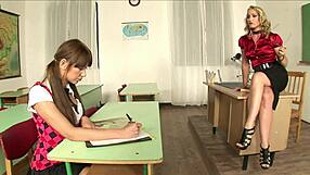 me dominating two sexy sluts in miniskirts with big cocks and shaved pussies