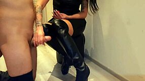 Dominatrix Nika Ties Slave Balls Ropes Him to Jerk Strapon Suck Doggy Ass Kick