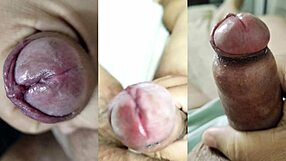 nerd's tiny foreskin dick cums while hot teen gf masturbates her wet pussy