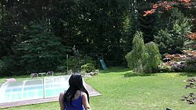 Amateur Teases Pussy Upskirt No Panties Short Skirt Garden Fresh Air 4k