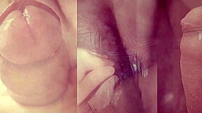 nerd's tiny foreskin dick cums while hot teen gf masturbates her wet pussy