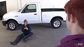 blondie handywoman fingers redhead lesbian's pussy in the car service