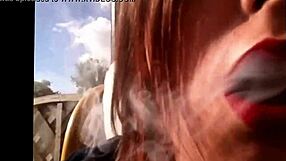 Tina Snua Sexy BBW Smokes Cork Cigarette with Drifts Snap Inhales Double Pumping Nose Exhales