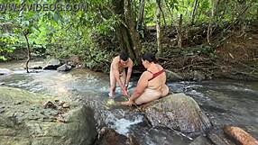 Bent over beach bareback, latina pussy rides big cock doggystyle in forest, tits bouncing cowgirl gaping finish