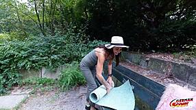 german scout jenny stella chats then bends for hard anal pounding in berlin