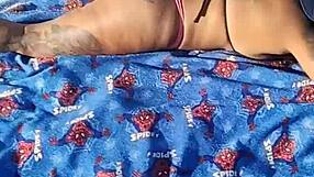 Horny Latina Wife Sucks Hubby on Public Beach Takes Facial Cumshot