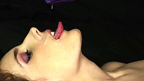 horny stunner takes facial jizz and swallows every drop