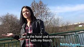 Public Agent Fucks Russian Waitress Hard Outdoors for Cash