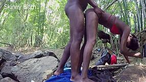 Forest Sex Thrill: Muscular Bodybuilder Dominates Skinny Legs