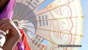 sexy chinese babe in red satin cheongsam fingers herself then rides fat cock hard