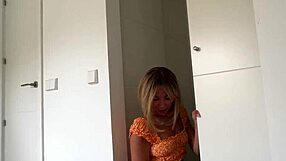 Damn she rubs her swollen pussy then begs for deepthroat creampie on bed.