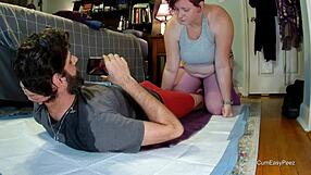 bbw liza soaks panties in golden shower, pisses on andy while stroking his cock everywhere.