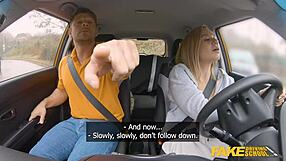 fake driving school turns into wild outdoor ride with blonde mar bella in the car