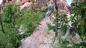 watch this teen babe deepthroat big cock and ride outdoor cumshot