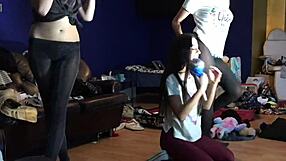 Petite 18+ coed college girls try on tight lingerie thongs panties turning nude into hardcore pussy tits party