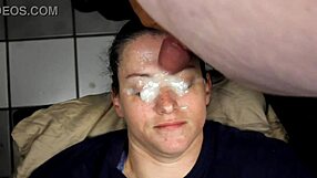 Huge Cumshot Blasts Brunette's Eyes in Closeup Homemade Facial