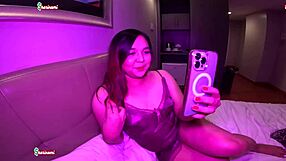 Chubby asian girlfriend cheats with stranger on rough wet pussy videocall