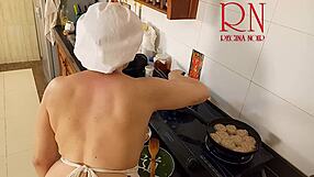 Nudist Housewife Regina Noir Cooks Naked in Kitchen as Maid in Naked Housewife Series Season Three