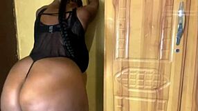 curvy ebony wife toys her huge assets softly