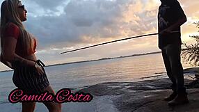 Holy shit! Amateur wife gives it all to unknown fisherman in raw interracial cumshot scene!