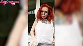 sexy redhead babe in wet t-shirt washes windows horny homemade