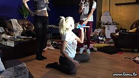 Petite 18+ coed college girls try on tight lingerie thongs panties turning nude into hardcore pussy tits party