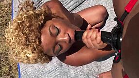 Pornstar Porsha Carrera straps on huge toy and roughly fucks Nina Rivera outdoors on beach