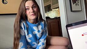 little stepdaughter rides old man's cock creampie in household roleplay