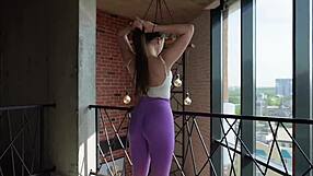 stepsister seduces in tight leggings stretching bent over for rough fuck