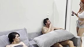 brazilian babysitter flashes big ass in sheer lingerie while girlfriend cooks
