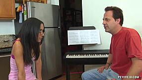 Teen babe trades her tight pussy for a hardcore lesson in cock sucking