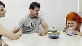 brazilian babysitter flashes big ass in sheer lingerie while girlfriend cooks