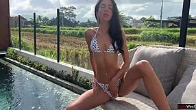 Skinny Teen Rides Cock Underwater by Pool with Cum Play