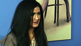 British Cfnm Femdom Makes Tattooed Sub Suck Cock in Office Stockings