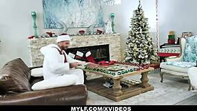 Busty milf Natasha Nice rides rough holiday cowgirl roleplay fuck