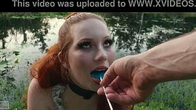 submissive slut crawls from lagoon on knees for ass licking rimjob and piss swallowing