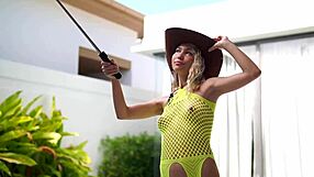 skinny oiled blonde wife with natural small tits rides young stallion cowboy style