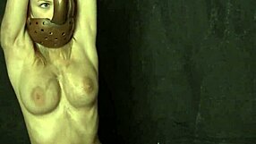 what if chained beauty in costume fingers her shaved pussy wildly?!