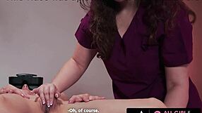 Naughty lesbian massage turns to hot scissoring tribbing