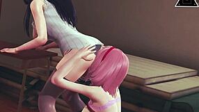 honeyselect2's sakura hinata lesbo anime tits pussy lick blowjob cumshot uncensored bliss