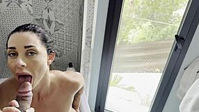 Bathtub blowjob builds to massive facial cumshot explosion