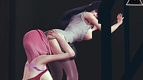 honeyselect2's sakura hinata lesbo anime tits pussy lick blowjob cumshot uncensored bliss