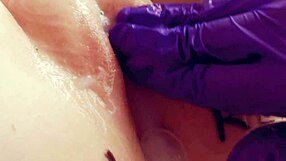 redhead teen fingers shaved wet pussy lips until squirting explosion