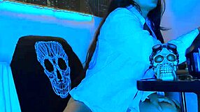 blue teases live with her big dildo in solo play