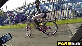 Fake Cop Rips Clothes Off Big Tits Cyclist with Sweet Ass in Forest